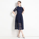Temperament dress lace hollow  summer new thin waist cover belly small medium and long women's dress