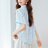 Cotton cocoon, square neck embroidered short-sleeved shirt for women in summer 25, new temperament age-reducing design sense jacquard shirt for women
