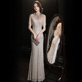 Fishtail evening dress women's 2025 new spring banquet temperament host golden annual meeting celebrity long dress