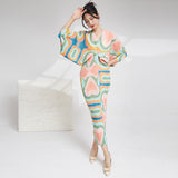 2025 High-quality women's clothing fashion dress women's spring and summer new printed bat sleeves to cover the belly and look thin and elegant long dress