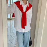 Factory direct sales white shirt women's long sleeves  spring clothing new medium and long loose top simple casual shirt