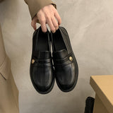 2025  British small leather shoes women's 2025 spring new Korean version  round head retro commuter one pedal thick heel loafers
