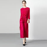 Hot style fat mother summer casual suit women's  new fashion bead pleated large size wide leg pants two-piece set