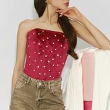 2025 hot girls sexy diamond-encrusted tube top fish bone vest women pure desire spring and summer new slim-fit strap top women New