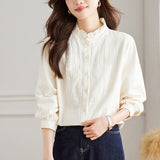 Factory direct sales  shirt women's long sleeves  spring clothes new thin design top temperament pure cotton shirt