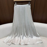 2025 spring and summer new minimalist and thin solid color pleated skirt