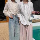 [Customized] Shirt Girl  Spring New Apricot Sugar  Lace Collar Cotton Shirt Heavy Industry Embroidery
