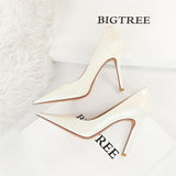 2025 6122-3  style fashionable and simple super high heel shallow mouth pointed head glossy patent leather versatile high heels women's shoes single shoes