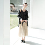 Suit Summer Women's Casual Wear, Sunscreen Shirt Black Top B0617 Big Swing Skirt Half Skirt Long Skirt B0618