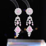 2025 Retro court gem water drop fringed flower earrings long design sense  heavy industry high-end luxury earrings