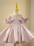 Kamames  Dresses of Bride Fellow Kids  New Girl Princess Dress Pink off-Shoulder Pettiskirt Host Costume for Piano Performance