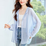 Cotton cocoon, sunscreen clothes women's  summer new tulle cardigan shirt with hooded casual jacket