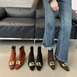 2025  Skinny boots popular new autumn and winter with skirt metal buckle pointed head thin heel medium heel temperament  low heel short boot velvet