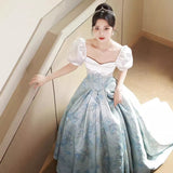 One-word shoulder blue evening dress skirt femininity art style light luxury niche New sense  host annual meeting
