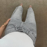 2025 street style design sense full diamond straight jeans women's spring and summer high waist versatile pants women's denim wholesale