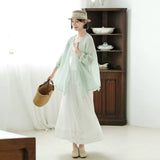 New Chinese Top, Sunscreen Shirt Women's Summer, Mint Mambo, Ramie Heavy Industry Embroidery Improved Hanfu B0631