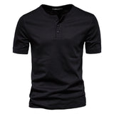 KAMAMES 2025 Hot trade New clothes men's t-Henry crew neck short-sleeved T-shirt heavy men's slim-fit solid-color sports bottoming shirt