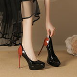 2025 136-6 Sexy color matching waterproof table single shoes temperament pointed head stiletto high heels women are not tired feet super high heels women