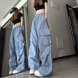 kamames NEWn Retro Overalls Women's  Summer High Waist Straight Wide-Leg Pants Loose Design Casual Mopping Trousers