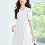 Cotton cocoon, blue bubble sleeve dress women's  summer new loose and thin design niche thin skirt