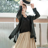Suit Summer Women's Casual Wear, Sunscreen Shirt Black Top B0617 Big Swing Skirt Half Skirt Long Skirt B0618