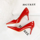 2025 9511-6  style fashionable simple thin heel super high heel patent leather shallow mouth pointed head sexy nightclub showing thin women's single shoes