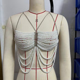 2025 F4922Y  vest fashion multi-beaded Bra neck top small vest body chain chest chain