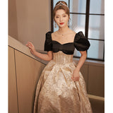 One-word shoulder blue evening dress skirt femininity art style light luxury niche New sense  host annual meeting