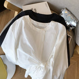 2025 round neck long-sleeved shirt women's early spring design sense chic unique lace-up shirt Korean atmosphere top