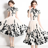 Pleated  summer dress Popular style printed top set fashionable and thin skirt two-piece set chiffon wear