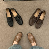 2025  loafers women's thick heel British style small leather shoes popular spring and autumn round head black work shoes high heels