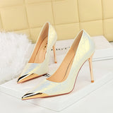 2025 3739-21  retro high heels, thin heels, shallow mouth metal pointed burst pattern women's shoes, banquet high heels, single shoes