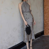 2025 spring and summer cold wabi-sabi butterfly splicing tulle neck skirt, hazy and elegant like fog~
