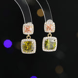 2025 New temperament square diamond colored treasure earrings women's super flash zircon earrings light luxury niche design high-end small earrings