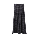 2025 THE MIND plaid drape casual pants women's 2025 thirteen rows summer high waist loose wide leg trousers T210