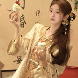 new Chinese style lace sleeves children loose button top temperament light luxury skirt suit women MX103