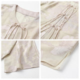Popular new Chinese style flower branch printing disc button human silk shirt light luxury loose trousers set female M5071