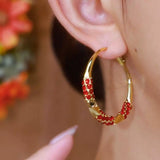 luxury burgundy round earrings design sense Angola red full diamond big earrings thin circle earrings