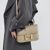 KAMAMES 2025 Large palm lizard pattern cowhide bag New trendy leather women's bag h buckle Kangkang bag Stewardess bag Crossbody small square bag