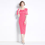 fashion age-reducing temperament, feminine taste, big flower splicing, high waist and thin hip-wrapped fake two-piece dress for women's summer