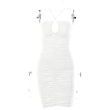 2025 women's clothing  summer new suspender skirt women's fashion sexy nightclub style lace-up halter pleated hip skirt