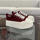 kamames Liu Yiyi Same Shoes Women's  Spring and Summer New Thick Bottom Increased Low Top Big Head Casual Canvas Shoes White Shoes