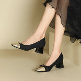 2025 5299-A1 Square head thick heel high heels women's 2025 women's autumn new  medium heel shallow mouth professional work shoes