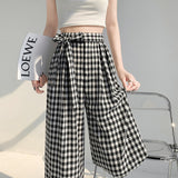 kamames Real Shot Lazy High Waist Black and White Plaid Straight-Leg Pants Women's Summer Loose Leisure Slimming Chessboard Plaid Wide Leg Mop Pants