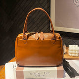 Autumn and winter new vegetable tanned cowhide simple Boston bag women's bag New trendy leather retro versatile shoulder messenger bag