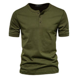KAMAMES 2025 Hot trade New clothes men's t-Henry crew neck short-sleeved T-shirt heavy men's slim-fit solid-color sports bottoming shirt