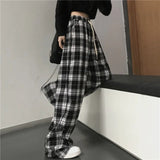 kamames Summer New Wide-Leg Pants Plaid Casual Pants Draping Effect Trousers Women's Loose Figure Flattering Straight-Leg Pants Women's