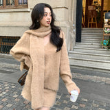 2025 popular autumn and winter new wool knitted sweater with scarf + hip skirt two-piece set 25184