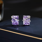 2025 S925 silver needle simple geometric rectangular super flash pentagram star zircon inlay niche design meteor stud earrings