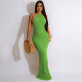 20252023 Cross-border supply New  women's clothing Sexy solid color backless knitted neck beach skirt